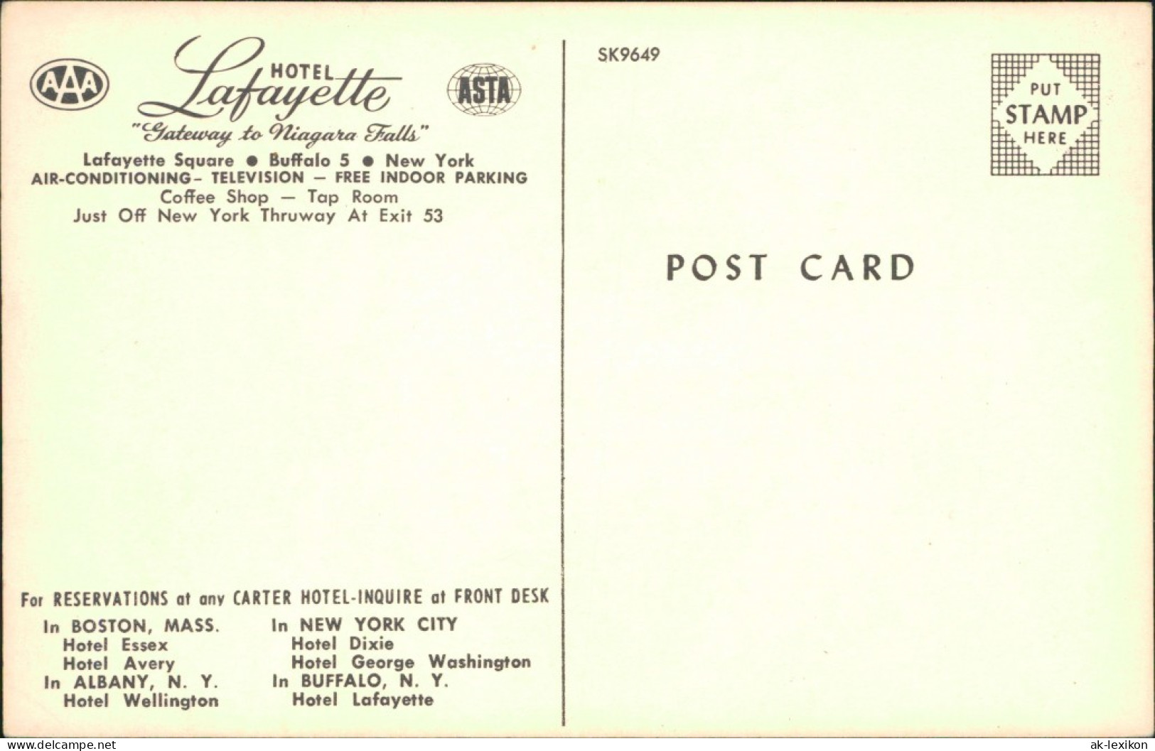 Postcard Buffalo Hotel Lafayette 1969 - Autres & Non Classés