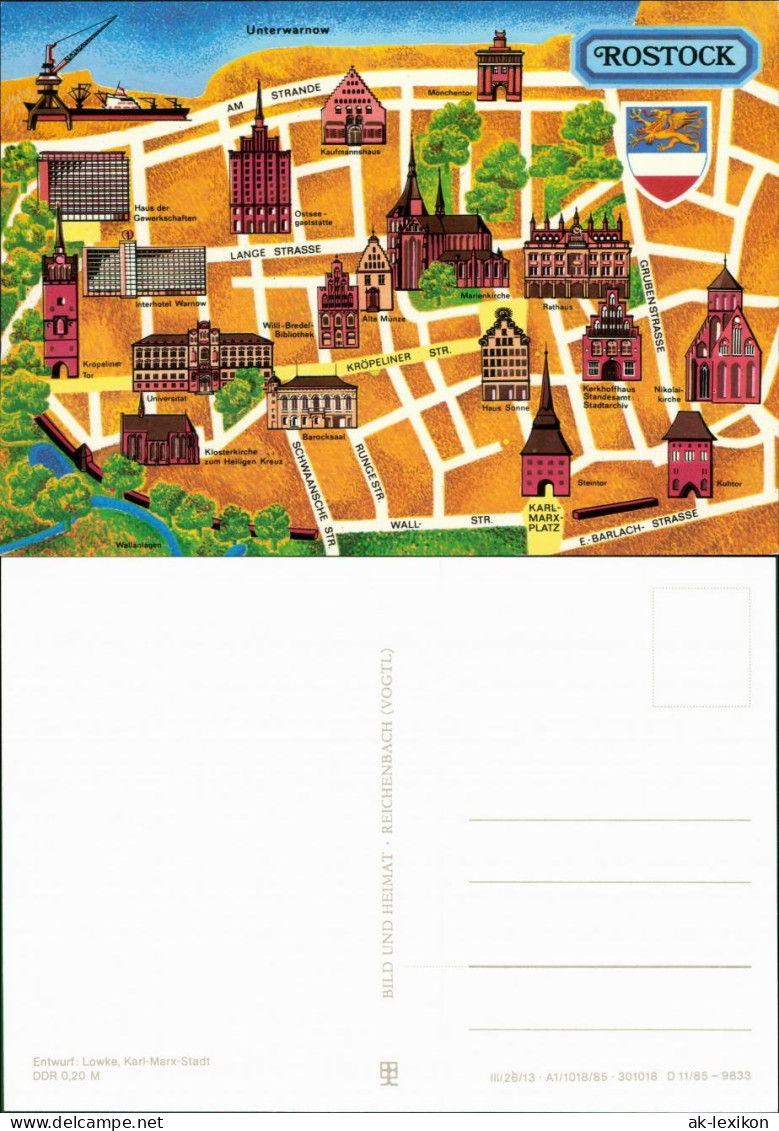 Ansichtskarte Rostock Landkarten AK - Stadtplan 1985 - Rostock