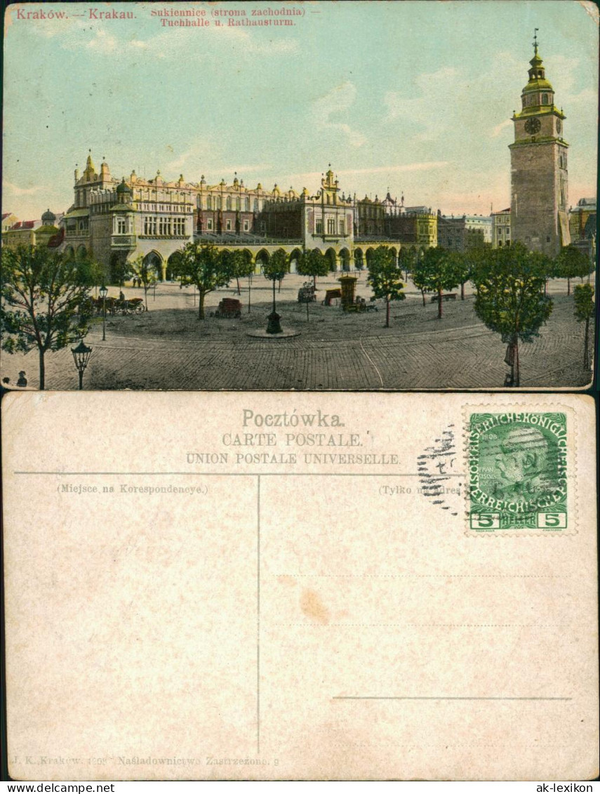 Postcard Krakau Kraków Tuchhallen/Sukiennice Und Rathausturm 1908 - Pologne