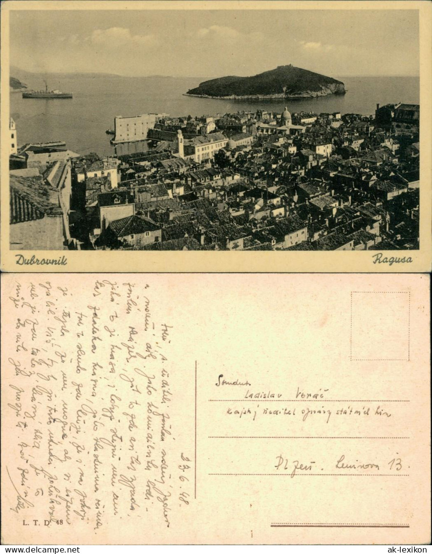 Postcard Ragusa Dubrovnik Stadt Und Dampfer 1948 - Croatie
