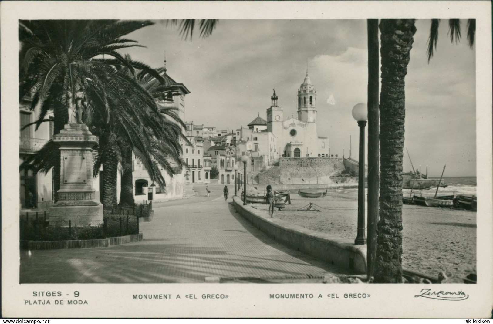 Postales Barcelona Tema-Playa De Moda-monumento A El Greco 1929 - Autres & Non Classés