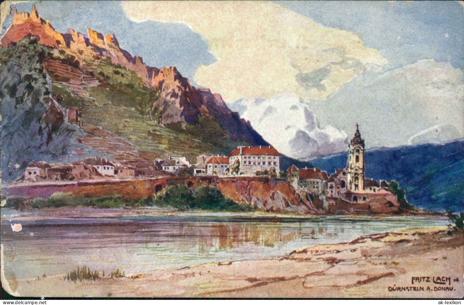 Dürnstein Künstlerkarte: Gemälde V. Fritz Lach "Dürnstein An Der Donau" 1916 - Altri & Non Classificati