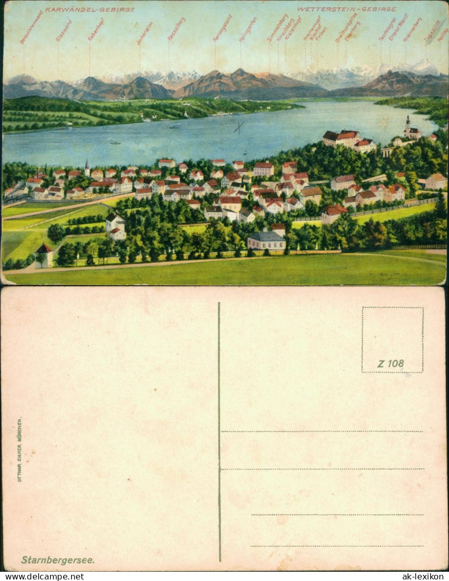 Berg (Starnbergersee) Landkarten-Ansichtskarte - Starnberger See 1915 - Starnberg