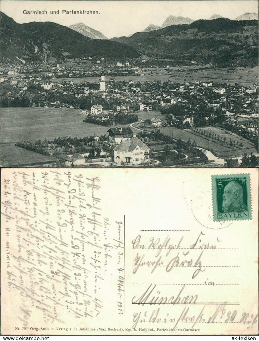 Ansichtskarte Garmisch-Partenkirchen Blick Auf Die Stadt 1915 - Garmisch-Partenkirchen