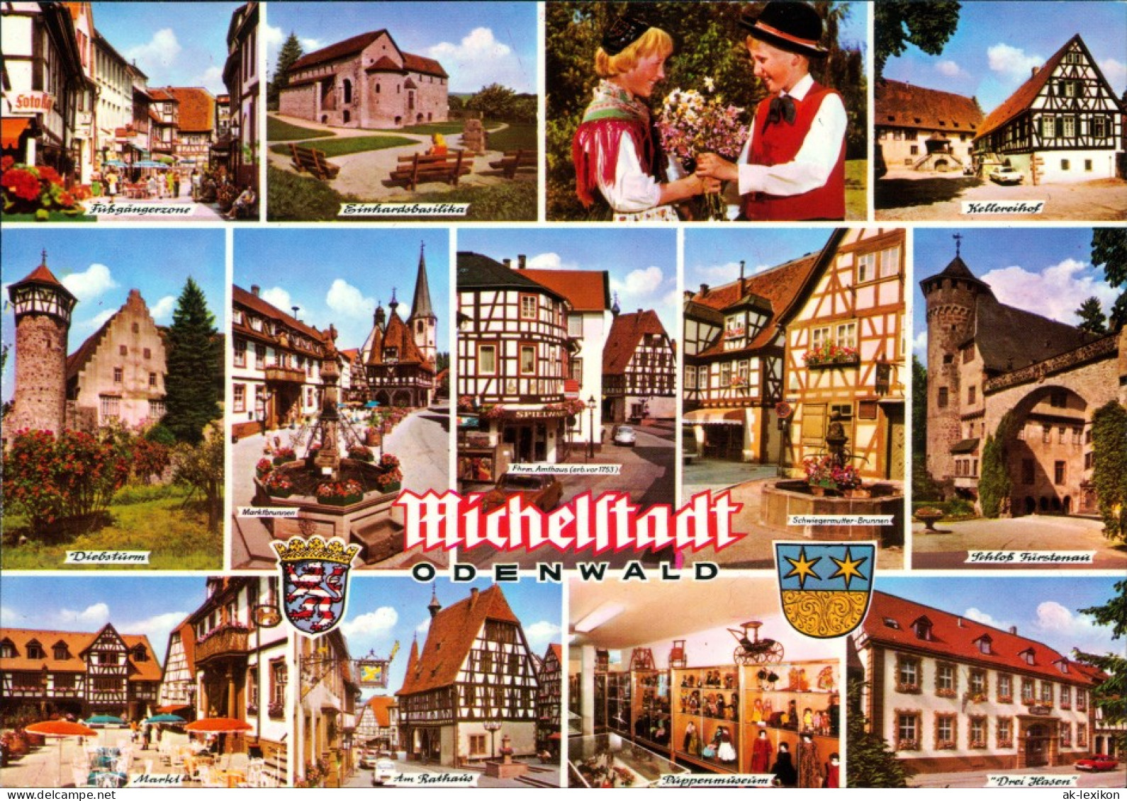 Ansichtskarte Michelstadt Diebsturm, Schloss Fürstenau, Rathaus, Markt 1980 - Michelstadt