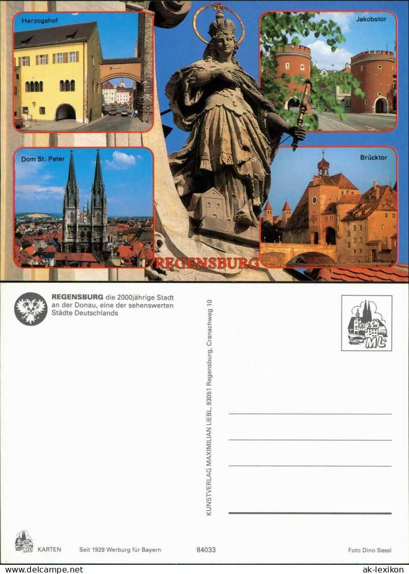 Ansichtskarte Regensburg Herzogshof, Dom, Jakobstor, Brücktor 1995 - Regensburg