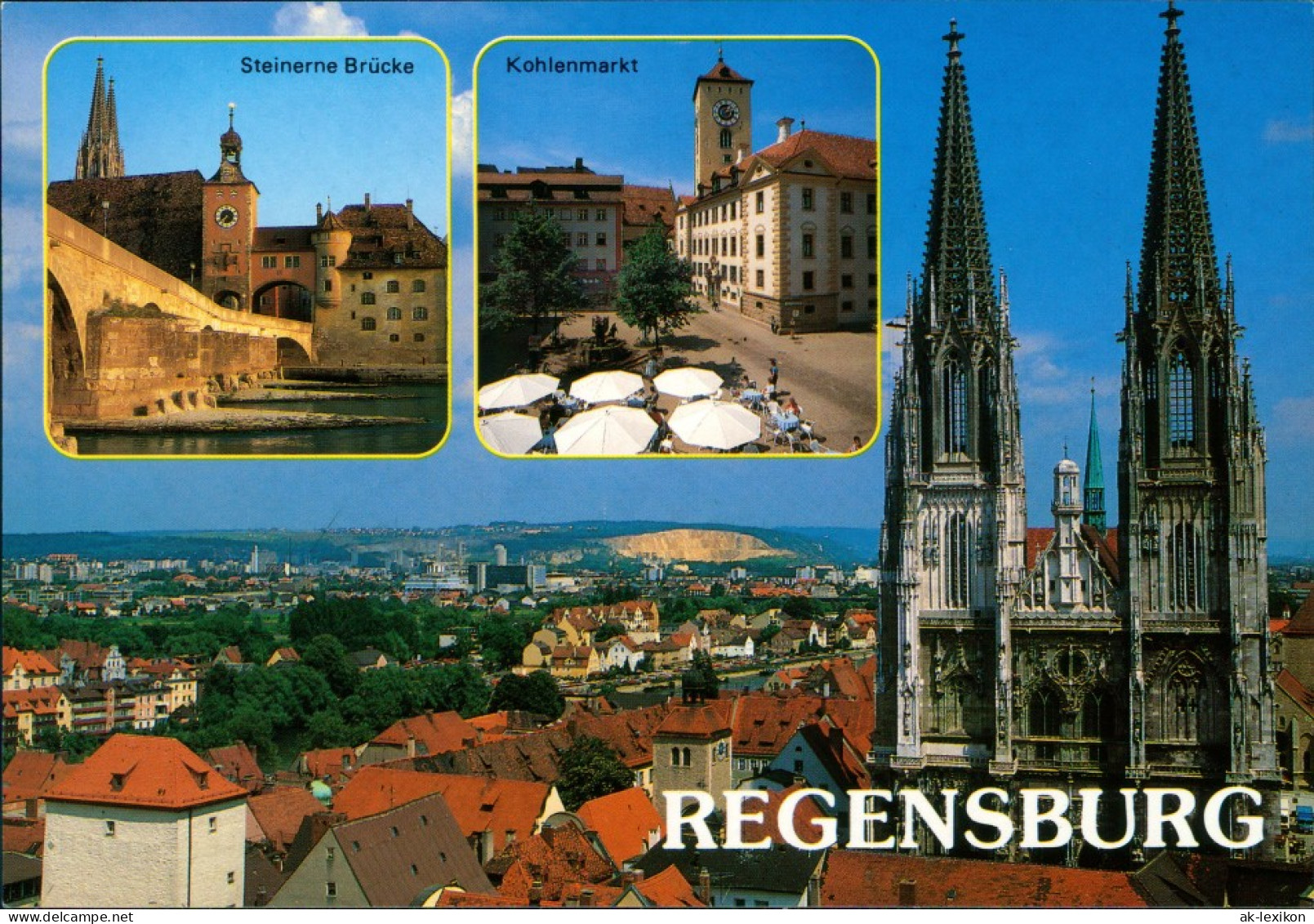 Ansichtskarte Regensburg Steinerne Brücke, Kohlenmarkt, Dom 1999 - Regensburg