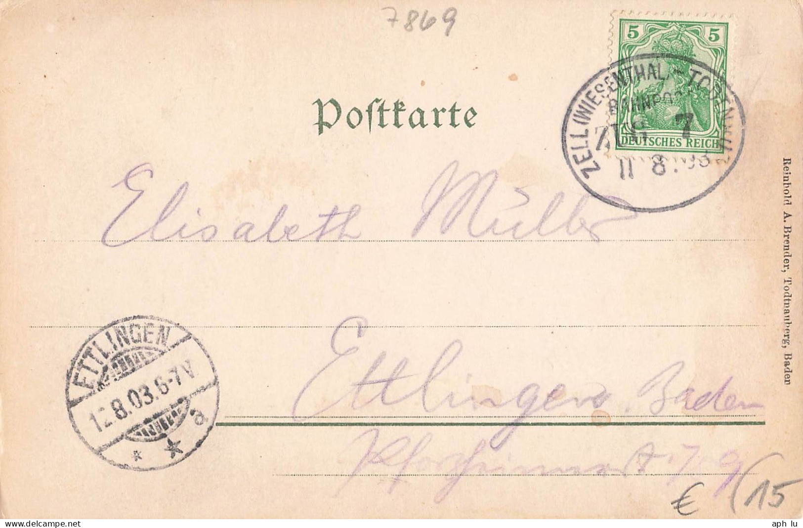 Bahnpost (Ambulant; R.P.O./T.P.O.) Zell (Wiesenthal)-Todtnau (ZA2325) - Briefe U. Dokumente
