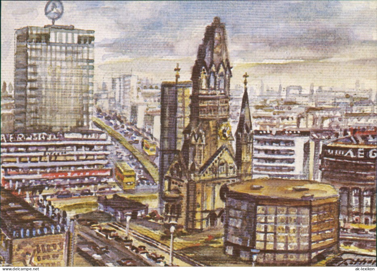 Charlottenburg-Berlin Künstlerkarte Gedächtniskirche Und Ku'damm 1988 - Charlottenburg