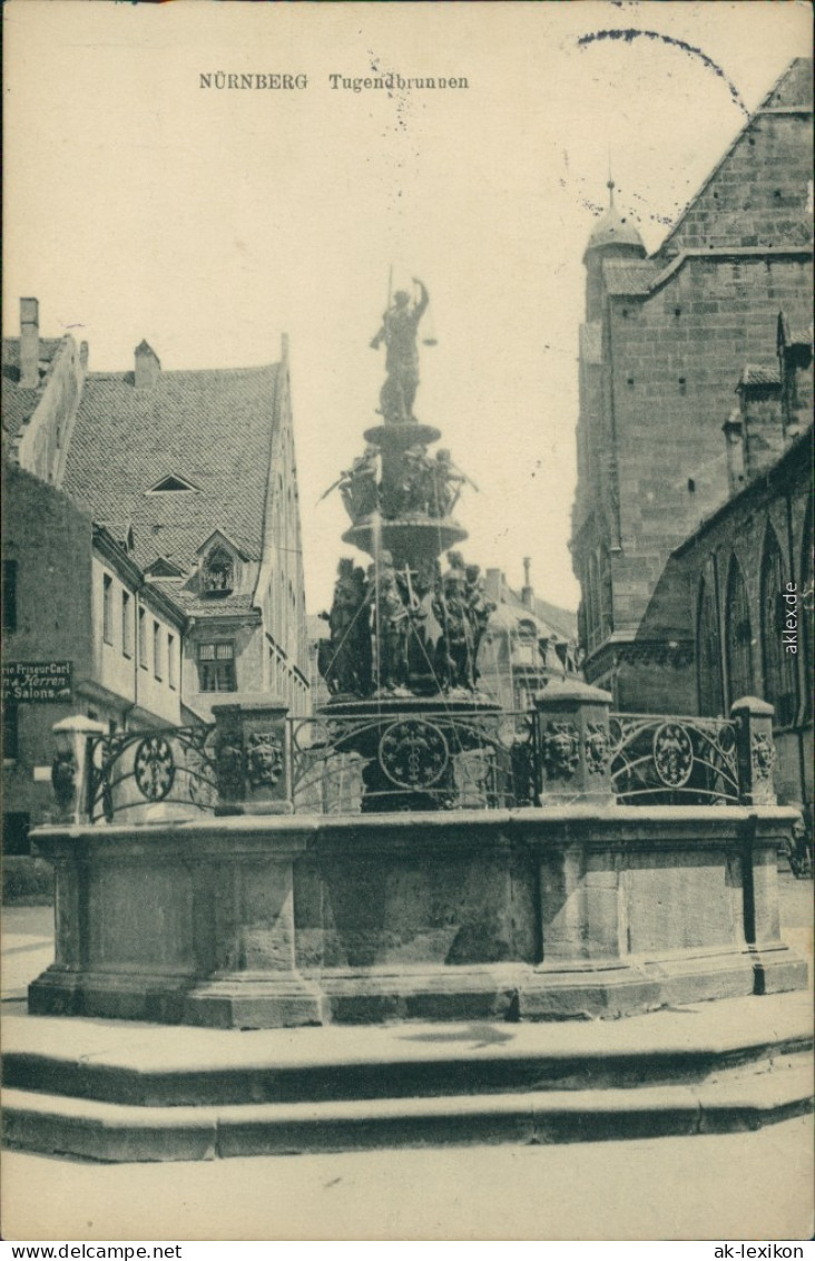Ansichtskarte Nürnberg Straßenpartie - Tugendbrunnen 1929  - Nuernberg