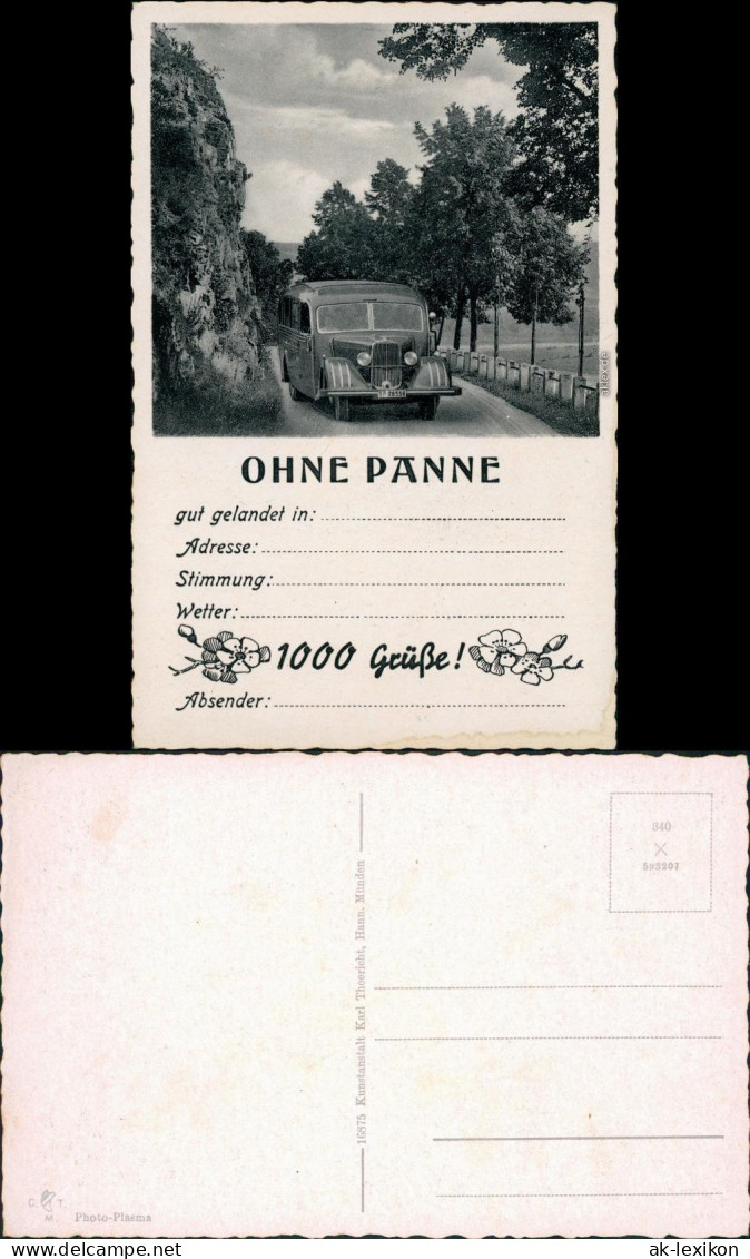 Ansichtskarte  Omnibus - Reisebus, Ohne Panne 1938  - Bus & Autocars