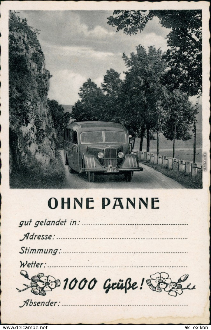Ansichtskarte  Omnibus - Reisebus, Ohne Panne 1938  - Busse & Reisebusse