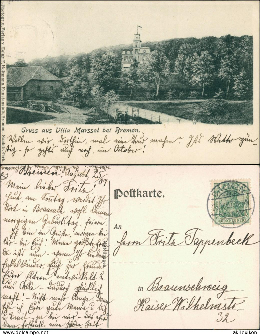Ansichtskarte Bremen Gruss Aus Villa Marssel 1907  - Bremen