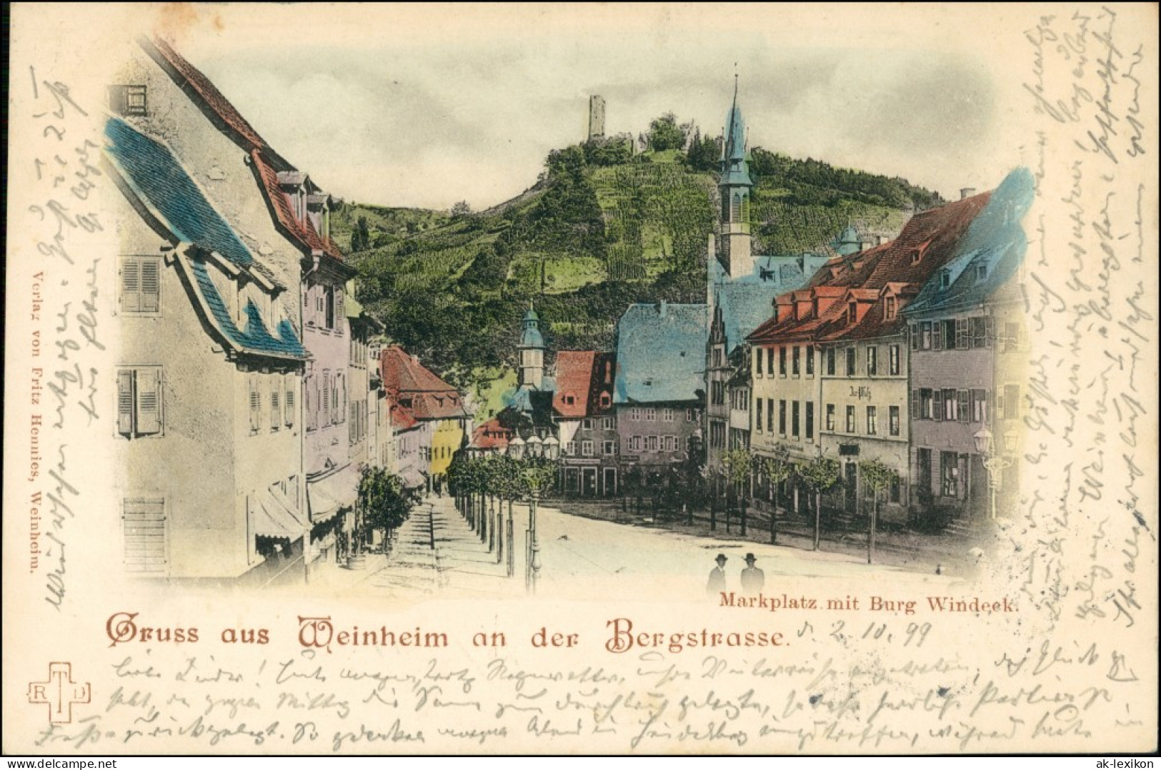 Ansichtskarte Weinheim (Bergstraße) Marktplatz - Geschäfte 1899  - Weinheim