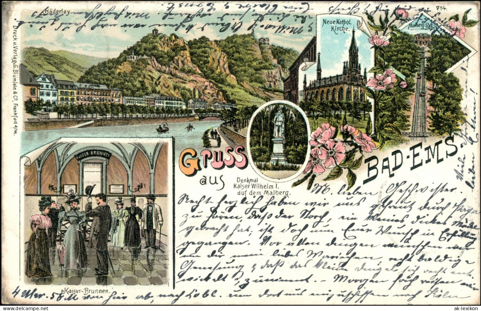 Ansichtskarte Bad Ems Litho AK: Stadt, Brunnen, Kirche, Bahn 1898  - Bad Ems