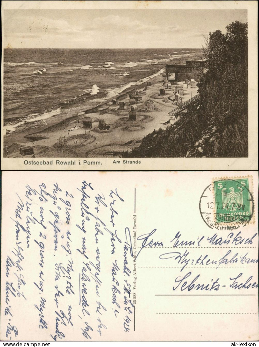 Postcard Rewahl Rewal Strandkörbe, Pavillon 1924  - Pommern
