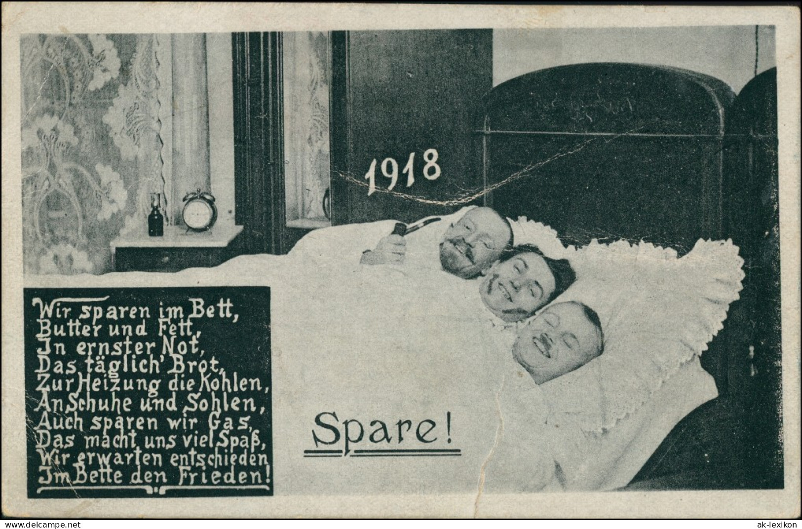 Ansichtskarte  Kriegspropaganda - Spare... Scherzkarte Bett 1918  - Guerre 1914-18