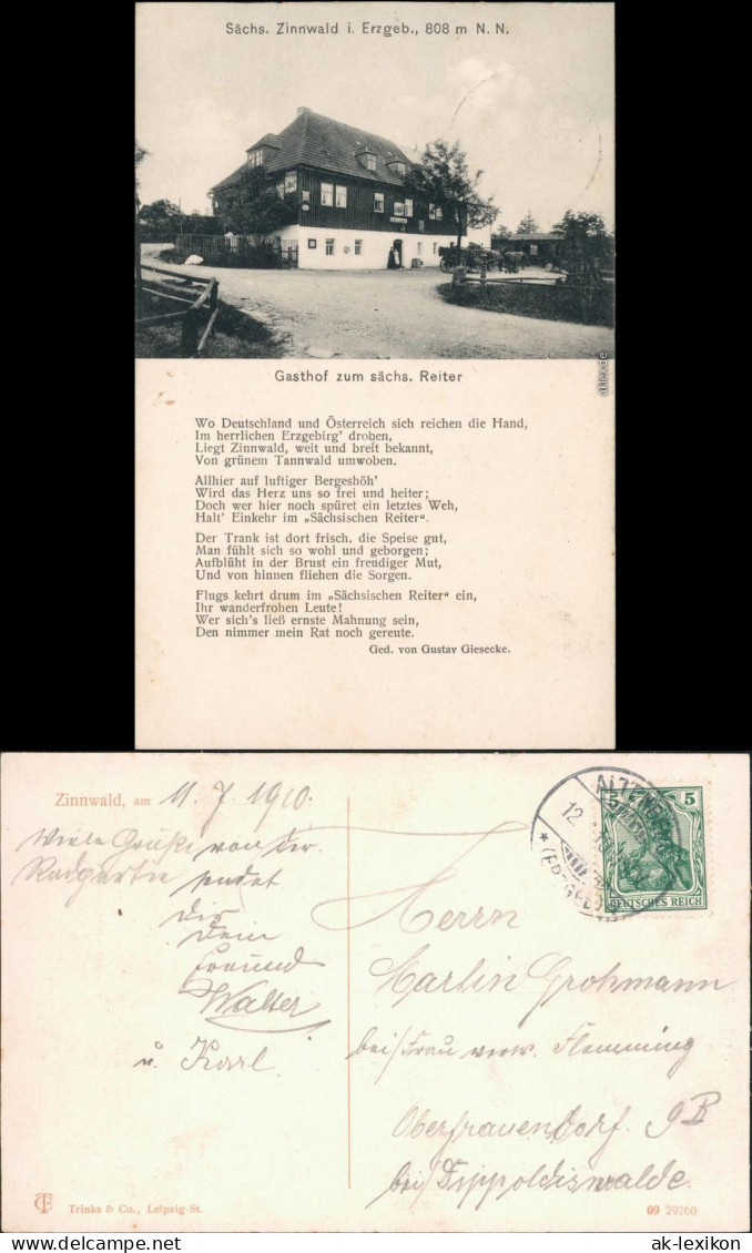 Zinnwald-Georgenfeld-Altenberg (Erzgebirge) Gasthof  Reiter - Gedicht 1909 - Altenberg