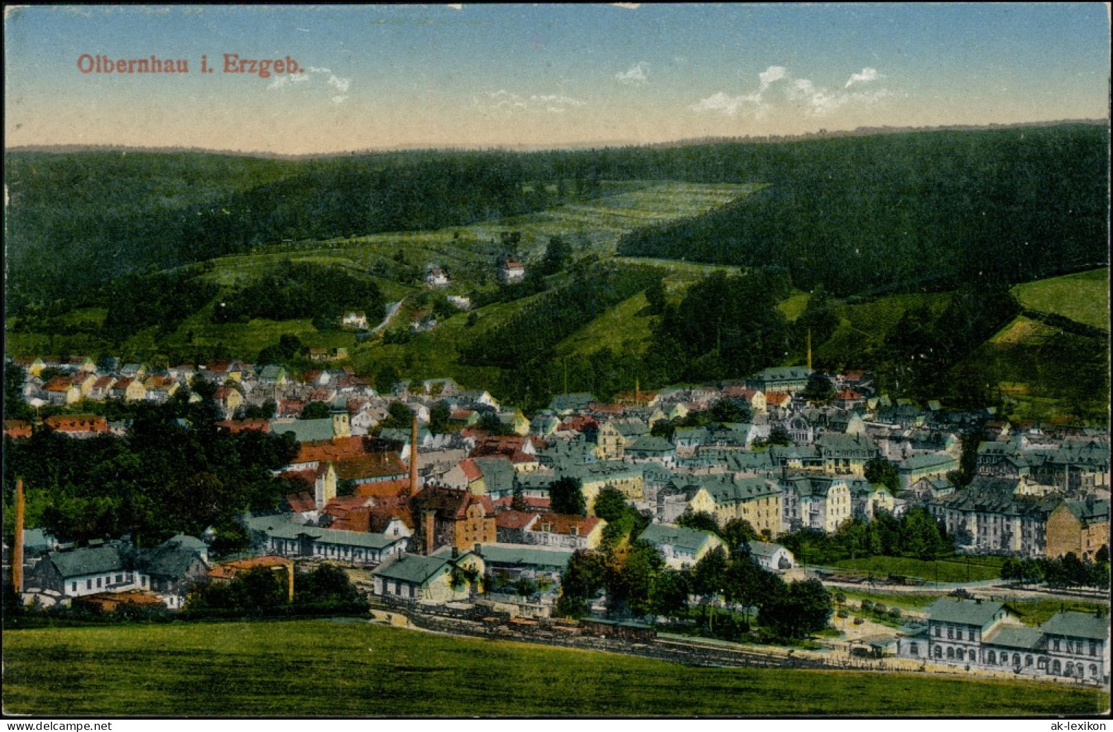 Ansichtskarte Olbernhau Blick Auf Den Ort Und Bahnhof 1910 - Olbernhau