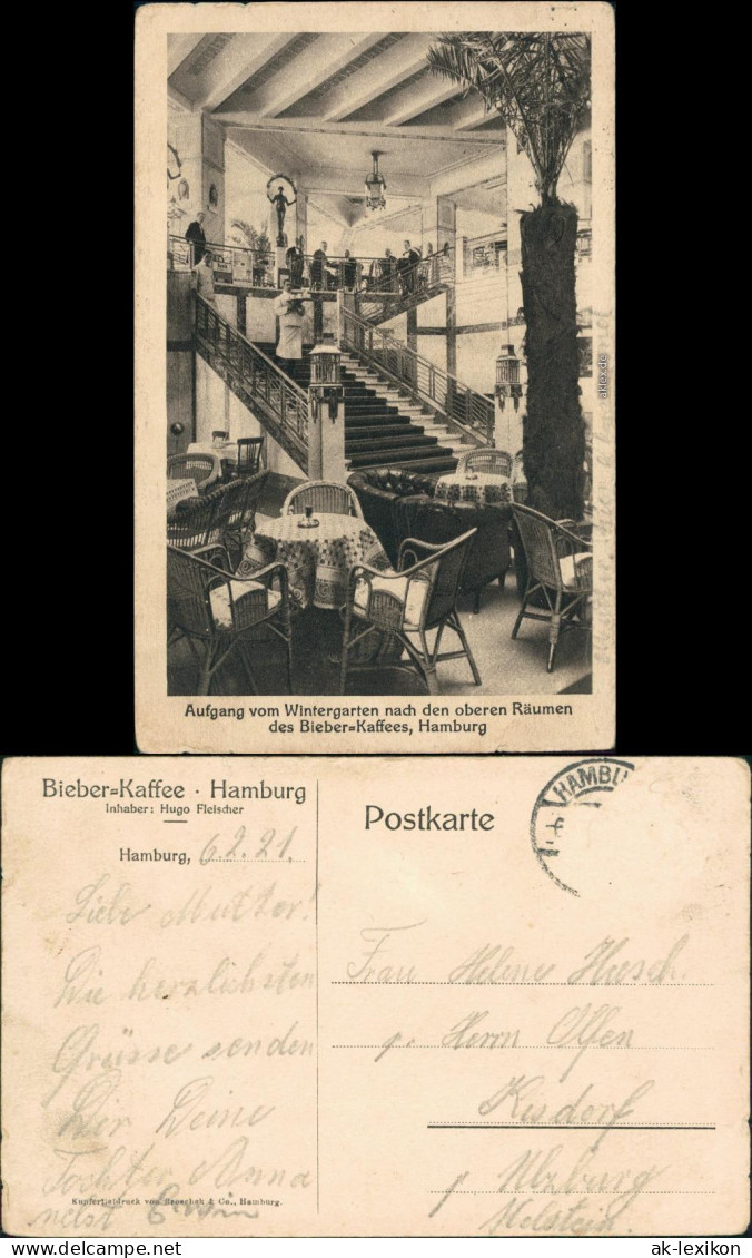 Ansichtskarte Altona-Hamburg Bieber Kaffee - Aufgang Zum Wintergarten 1921 - Altona