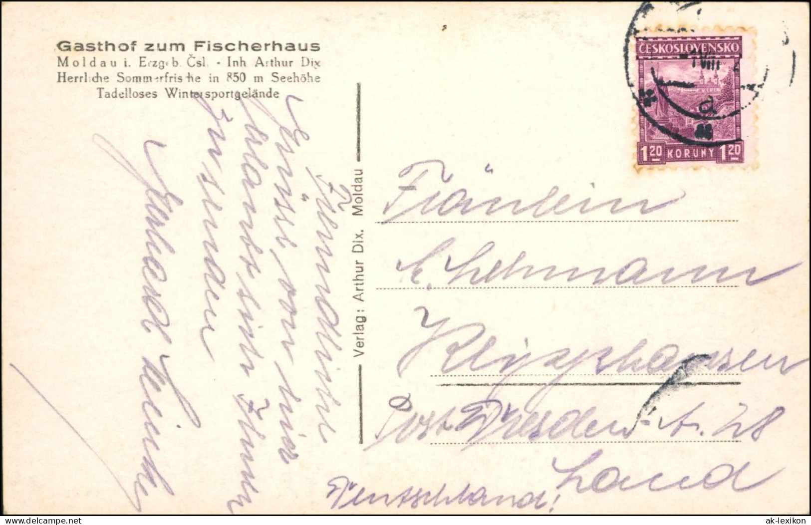 Postcard Moldau Moldava Gasthof Zum Fischerhaus B Tetschen Decin  1929 - Tchéquie