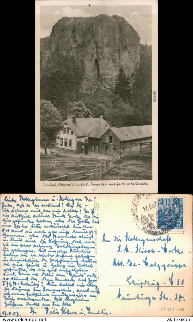 Ansichtskarte Tambach-Dietharz Falkenstein Und Gasthaus Falkenstein 1957 - Tambach-Dietharz