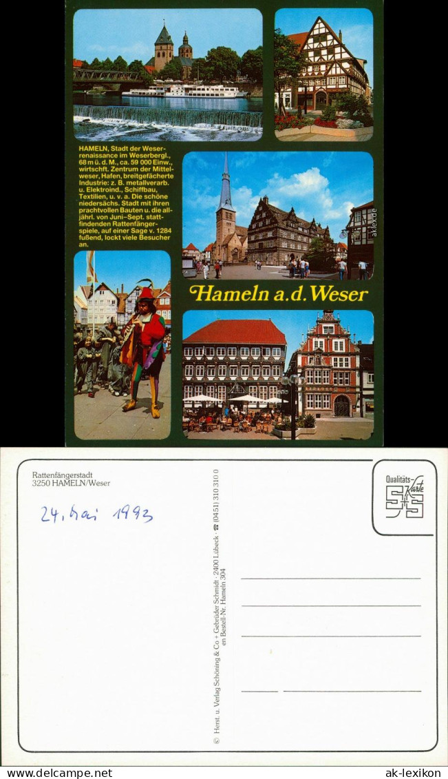 Ansichtskarte Hameln Rattenfänger, Markt, Kirche, Weser 1993 - Hameln (Pyrmont)