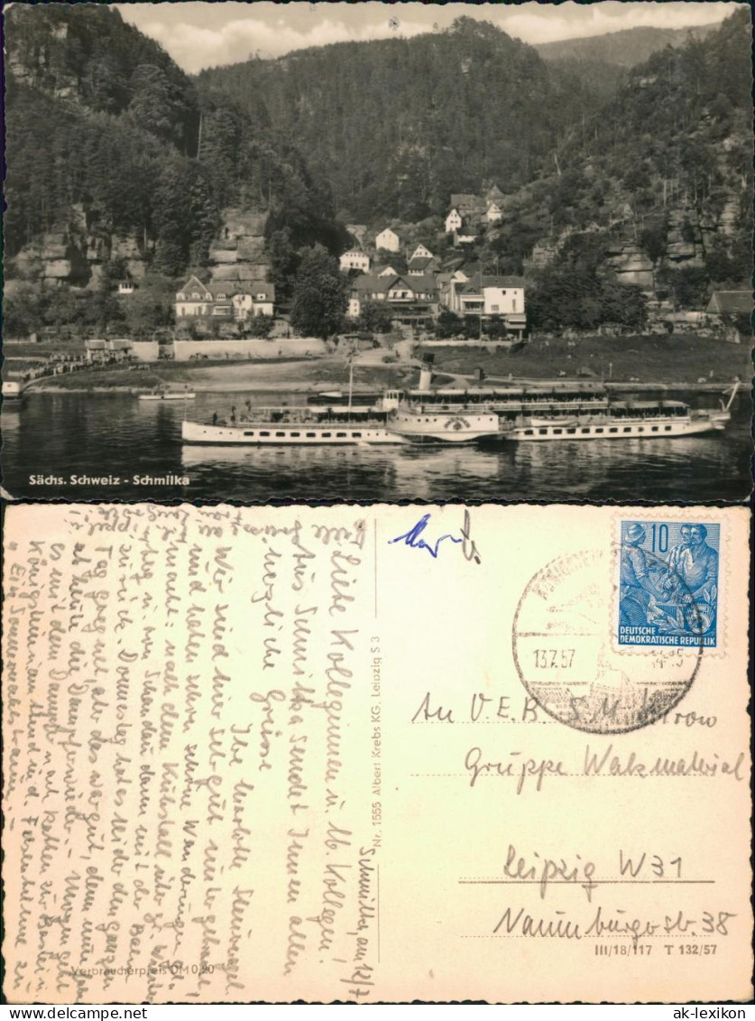 Ansichtskarte Schmilka Teilansicht, Elbdampfer 1957 - Schmilka