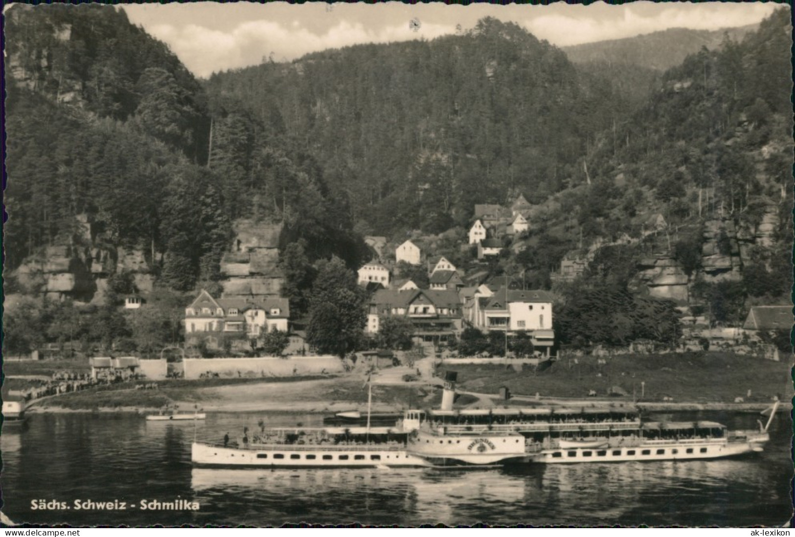 Ansichtskarte Schmilka Teilansicht, Elbdampfer 1957 - Schmilka