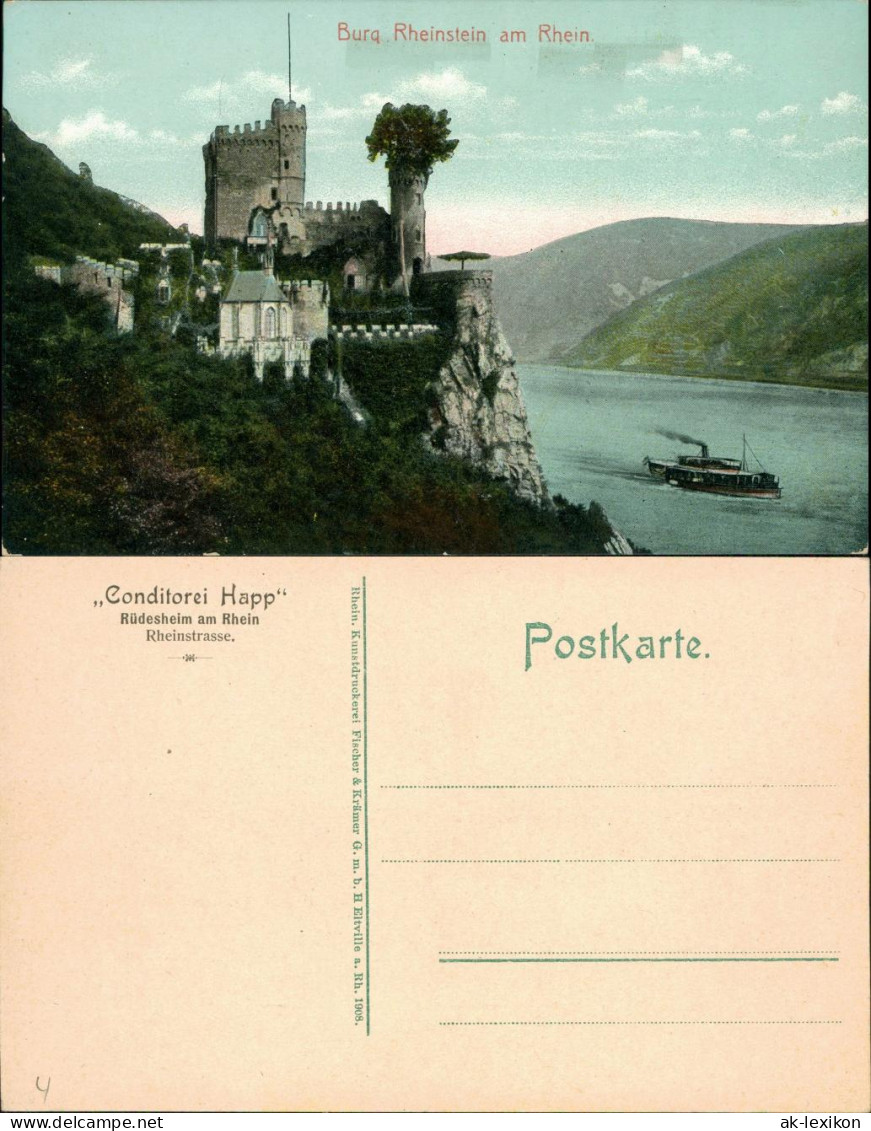 Ansichtskarte Bingen Am Rhein Dampfer Burg Rheinstein 1908  - Bingen