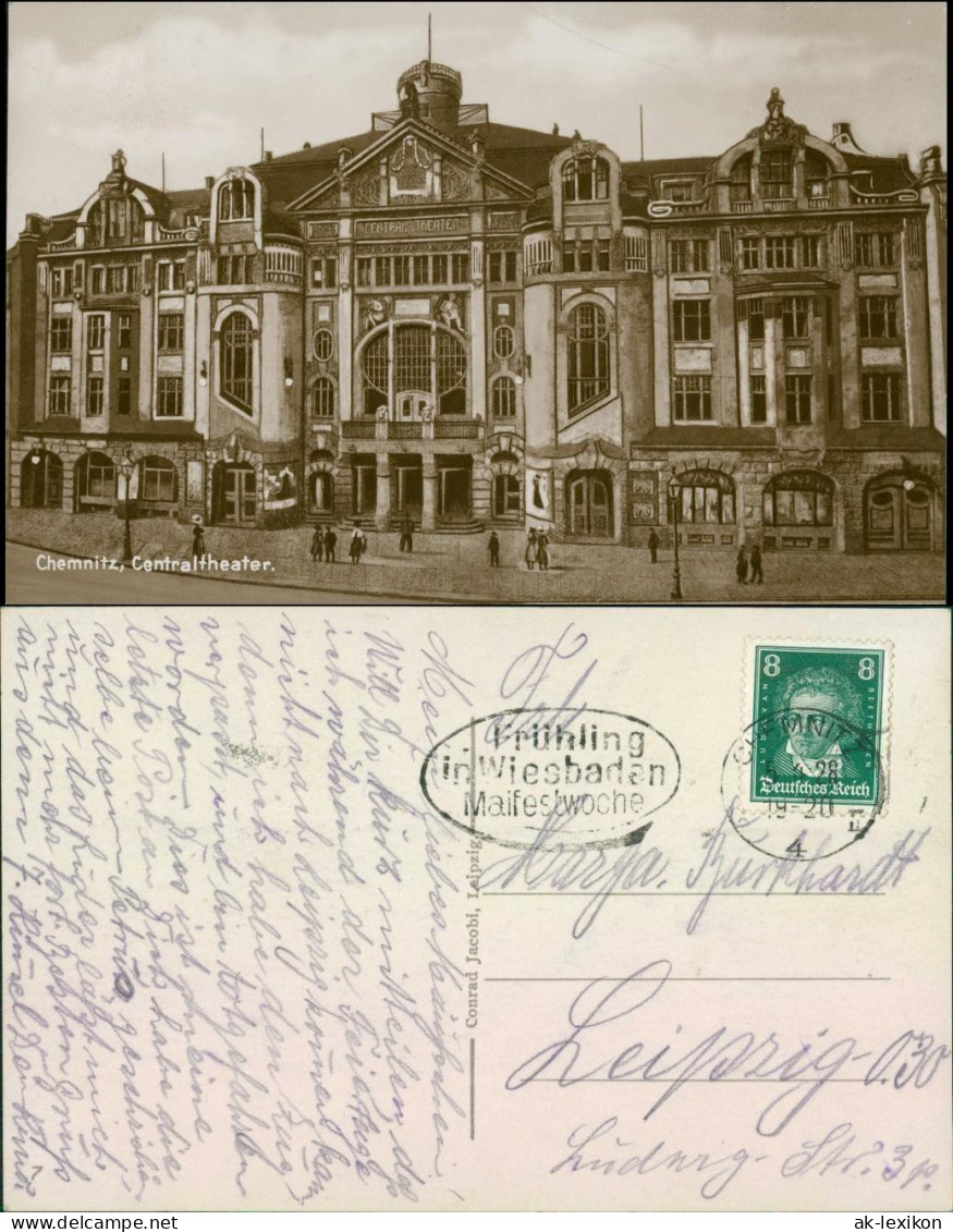 Ansichtskarte Chemnitz Centraltheater - Zeichnung 1928 - Chemnitz