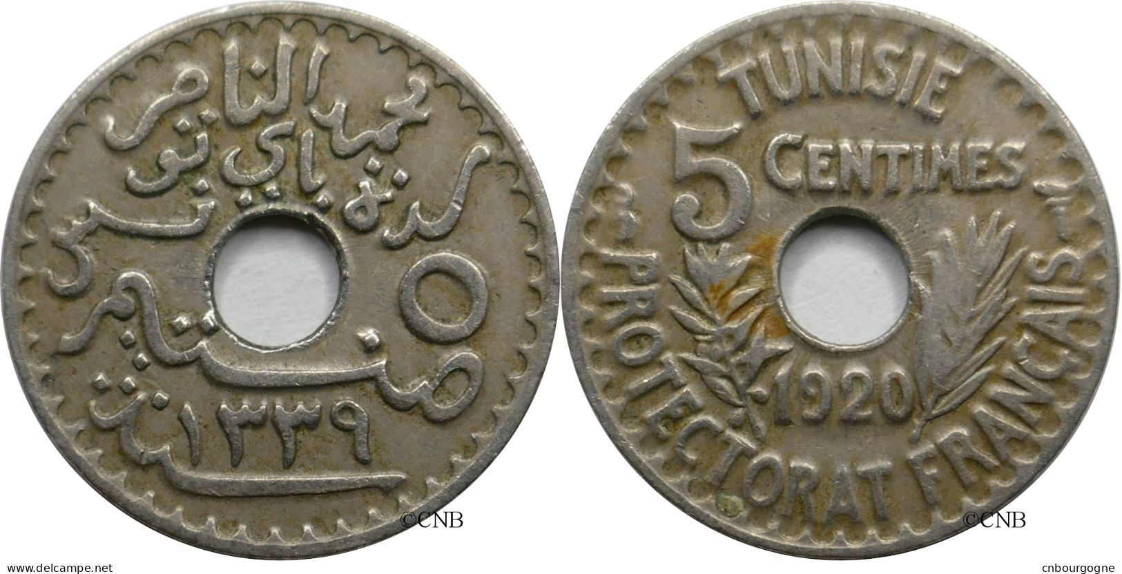 Tunisie - Protectorat Français - Naceur Bey - 5 Centimes 1920-AH1339 Petit Module - TB/VF30 - Mon5424 - Tunisie