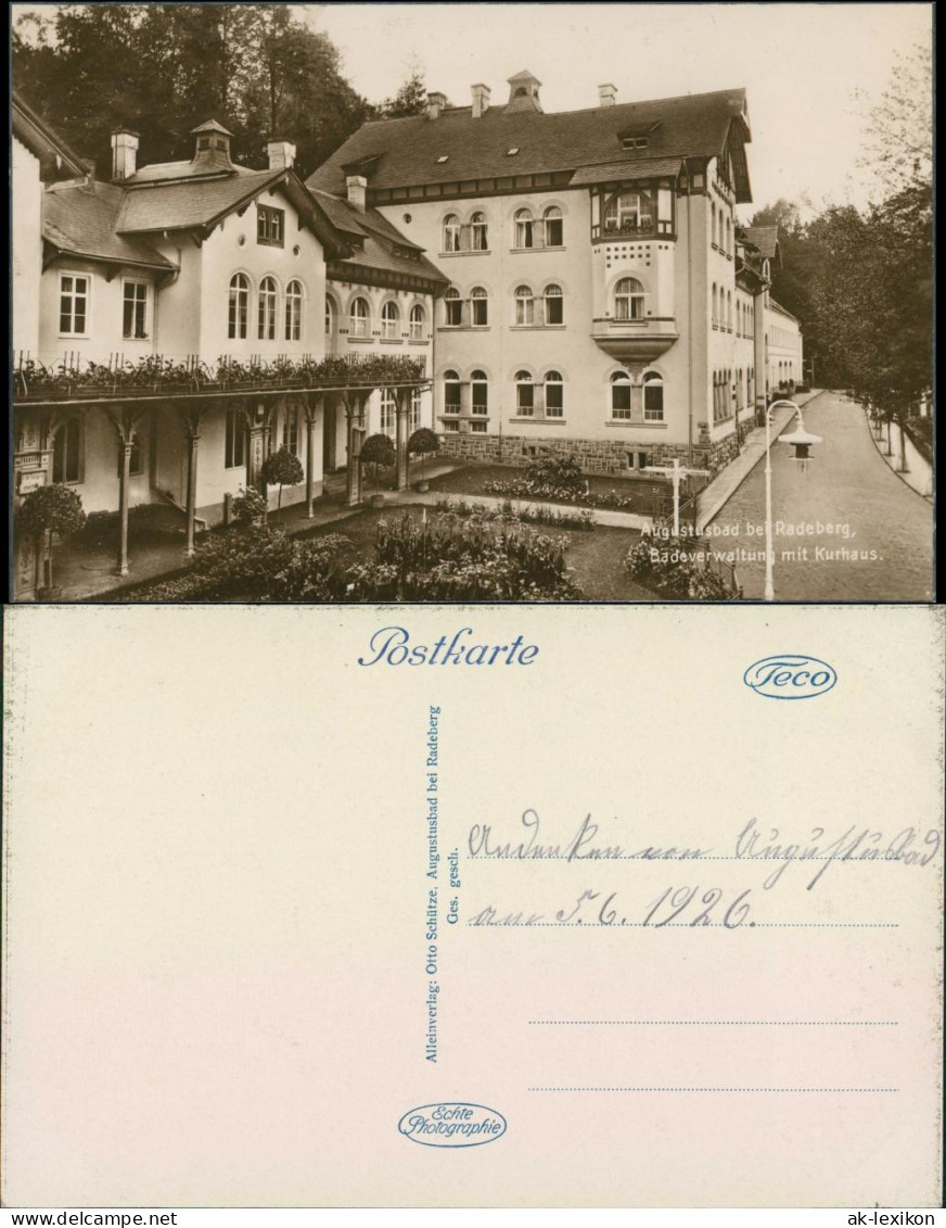 Ansichtskarte Liegau-Augustusbad-Radeberg Badeverwaltung Mit Kurhaus 1926 - Radeberg