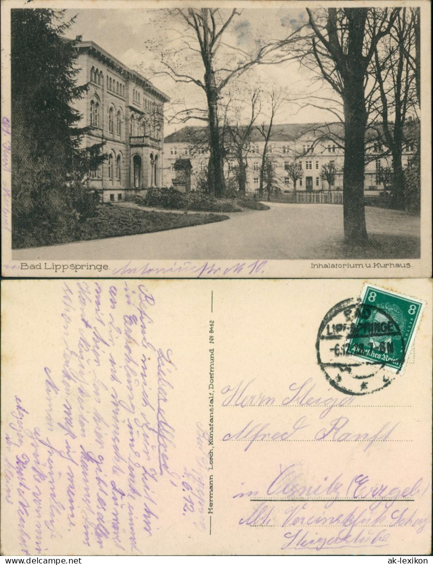 Ansichtskarte Bad Lippspringe Inhalatorium U. Kurhaus 1927  - Bad Lippspringe