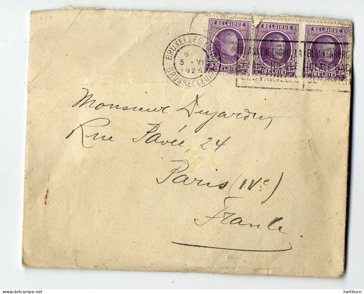 Enveloppe Pour Monssieur Dugardin, Rue Pavee, 24, Paris (IV) Belgique -  France. Blankenberge - Bruxelles Midi - Briefe U. Dokumente