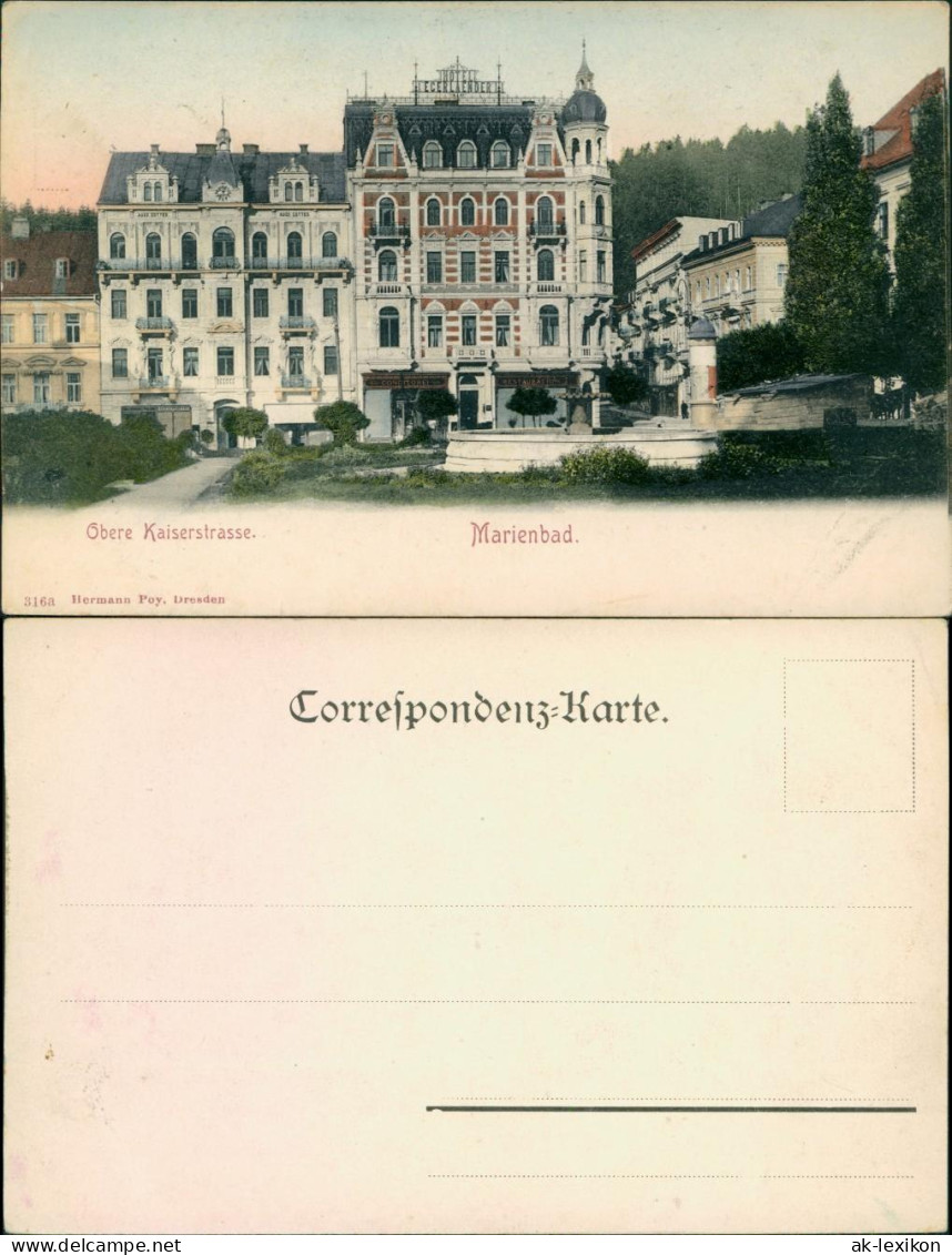 Postcard Marienbad Mariánské Lázně Obere Kaiserstrasse 1908  - Tchéquie