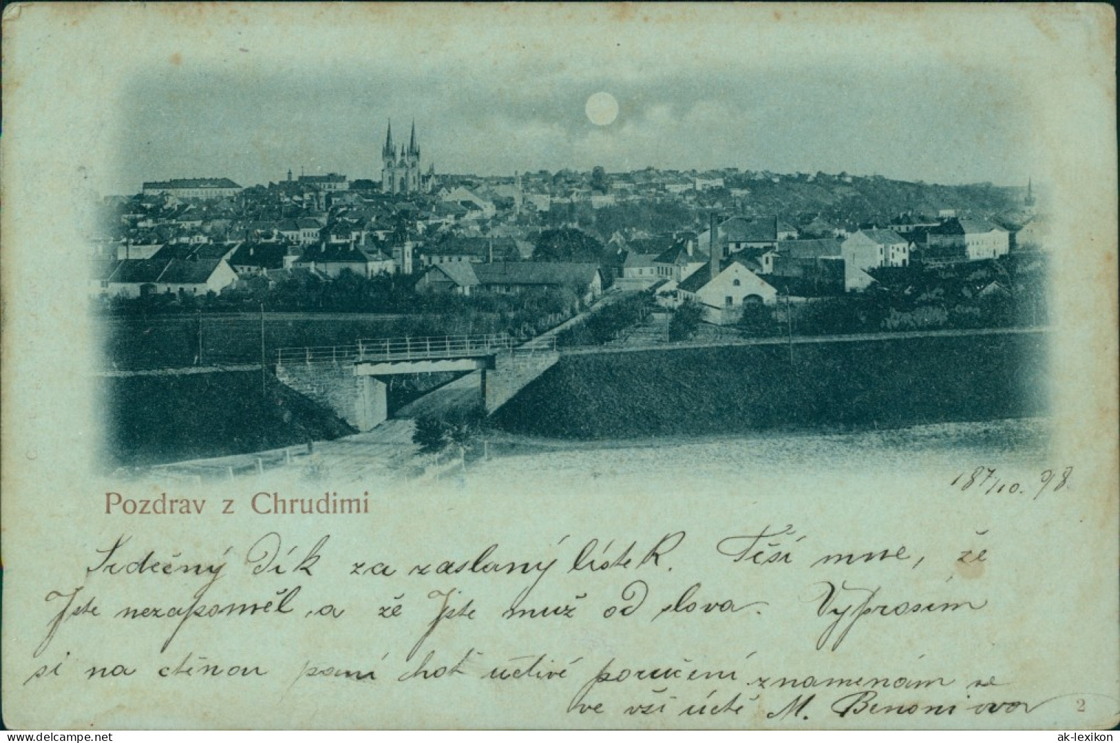 Postcard Chrudim Crudim Blick Auf Die Stadt Bei Mondschein 1898 - Tchéquie