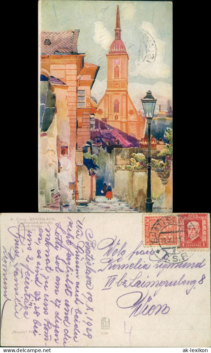Postcard Pressburg Bratislava Künstlerkarte - Schloßstiege 1929  - Slowakije