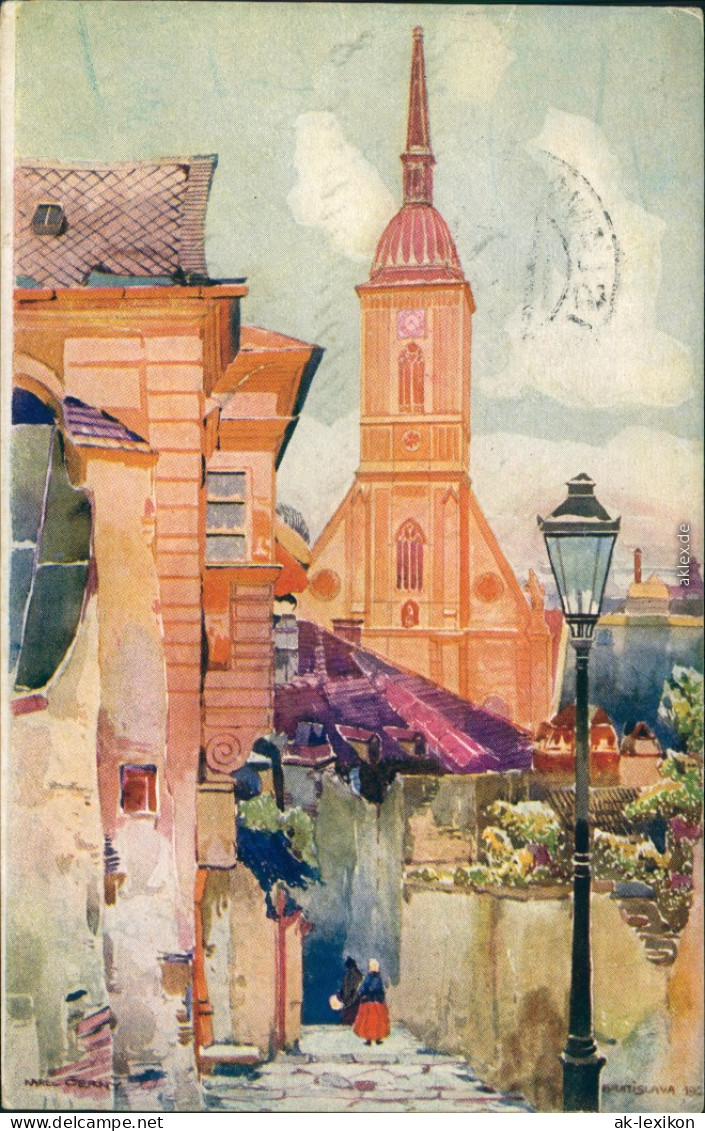 Postcard Pressburg Bratislava Künstlerkarte - Schloßstiege 1929  - Eslovaquia