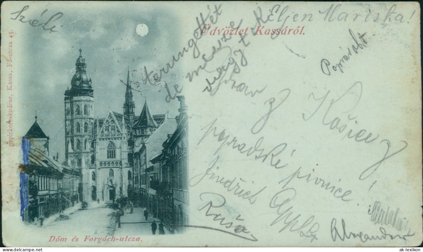 Kaschau Košice (Kassa) Straßenpartie - Dom, Mondscheinlitho 1898 - Slovakia