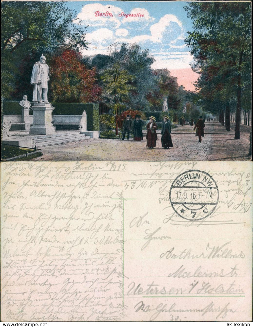 Ansichtskarte Tiergarten-Berlin Siegesallee - Belebt 
1915 - Tiergarten