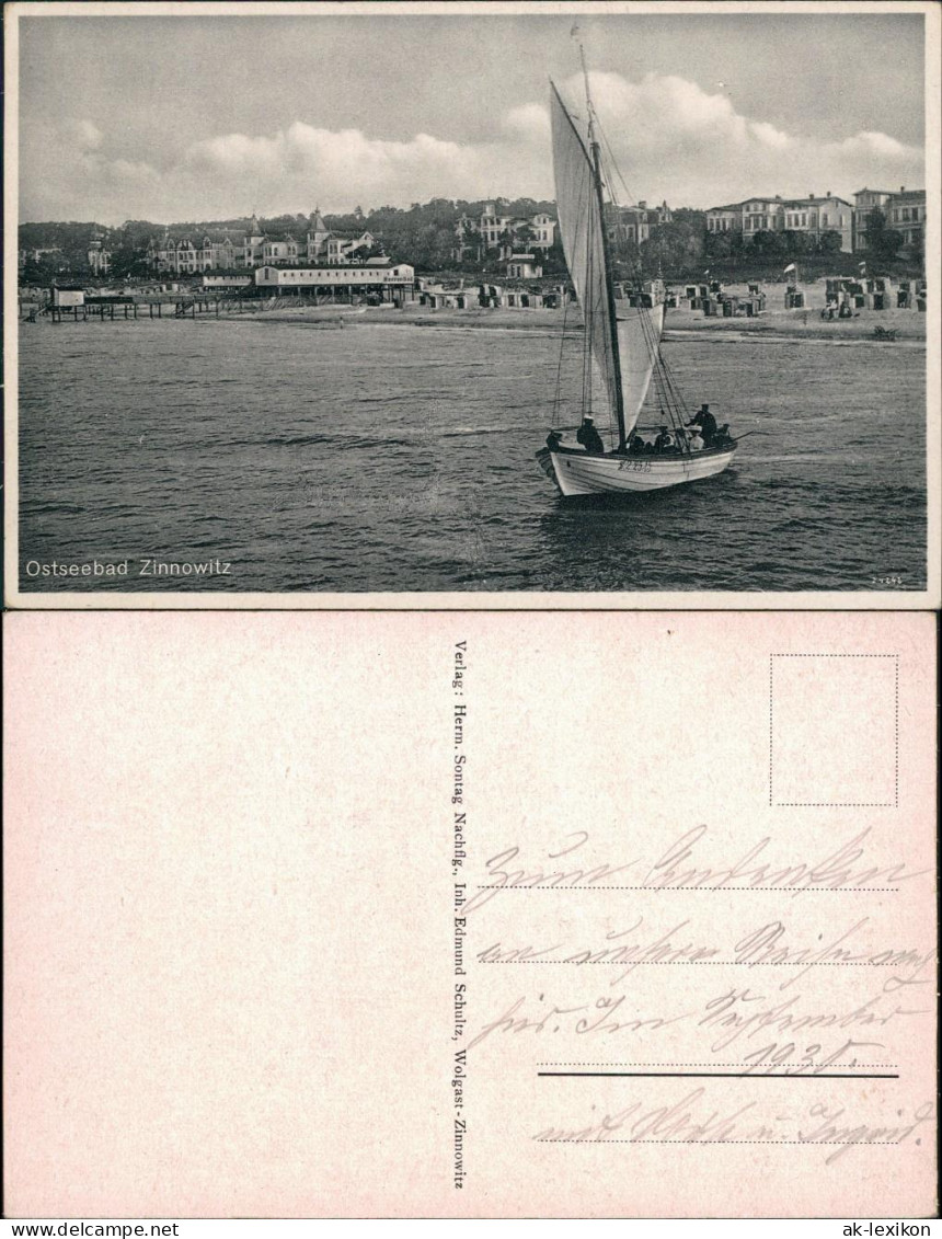 Ansichtskarte Zinnowitz Stadt, Seebrücke - Segelboot 1934  - Zinnowitz