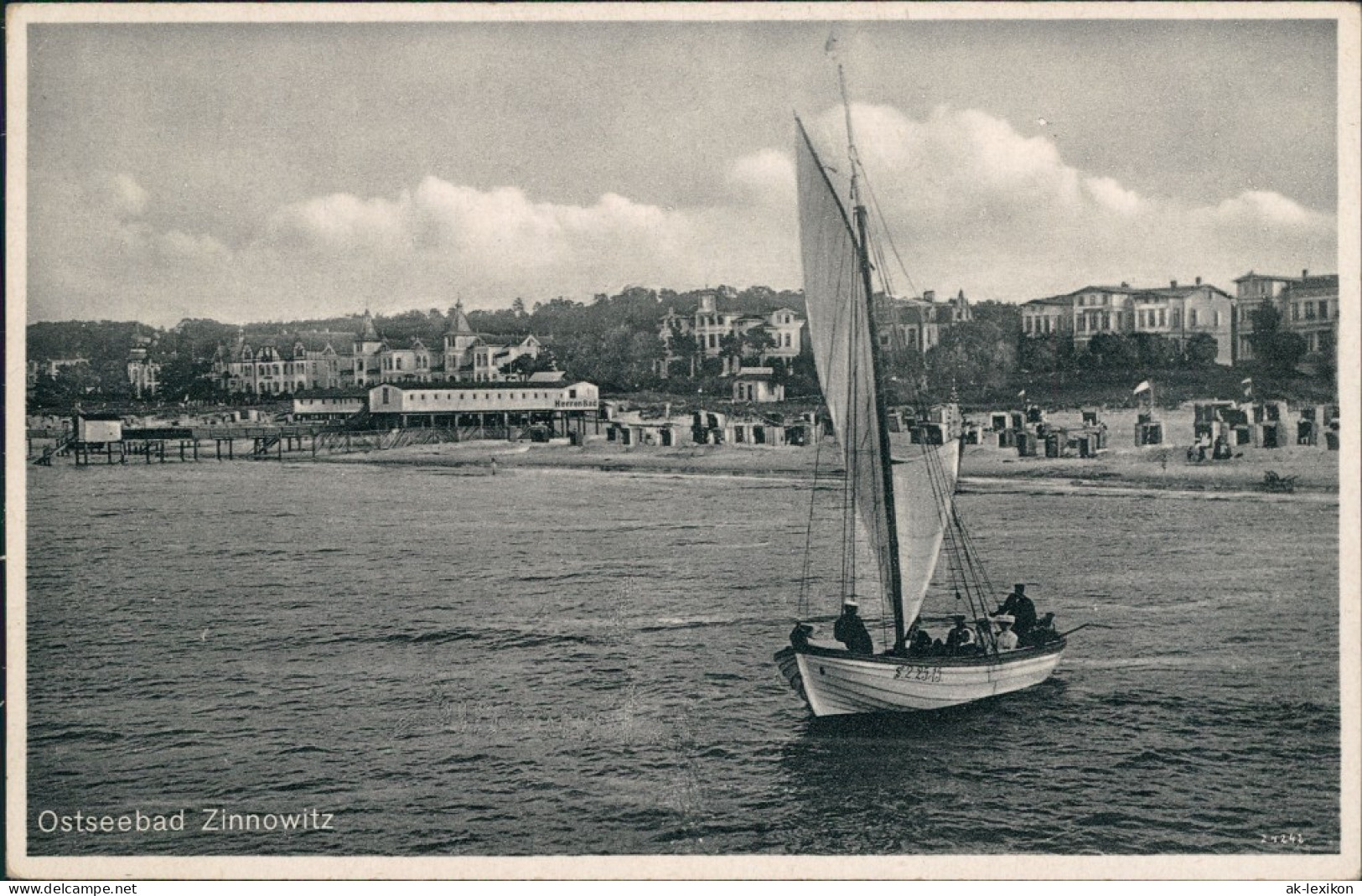 Ansichtskarte Zinnowitz Stadt, Seebrücke - Segelboot 1934  - Zinnowitz