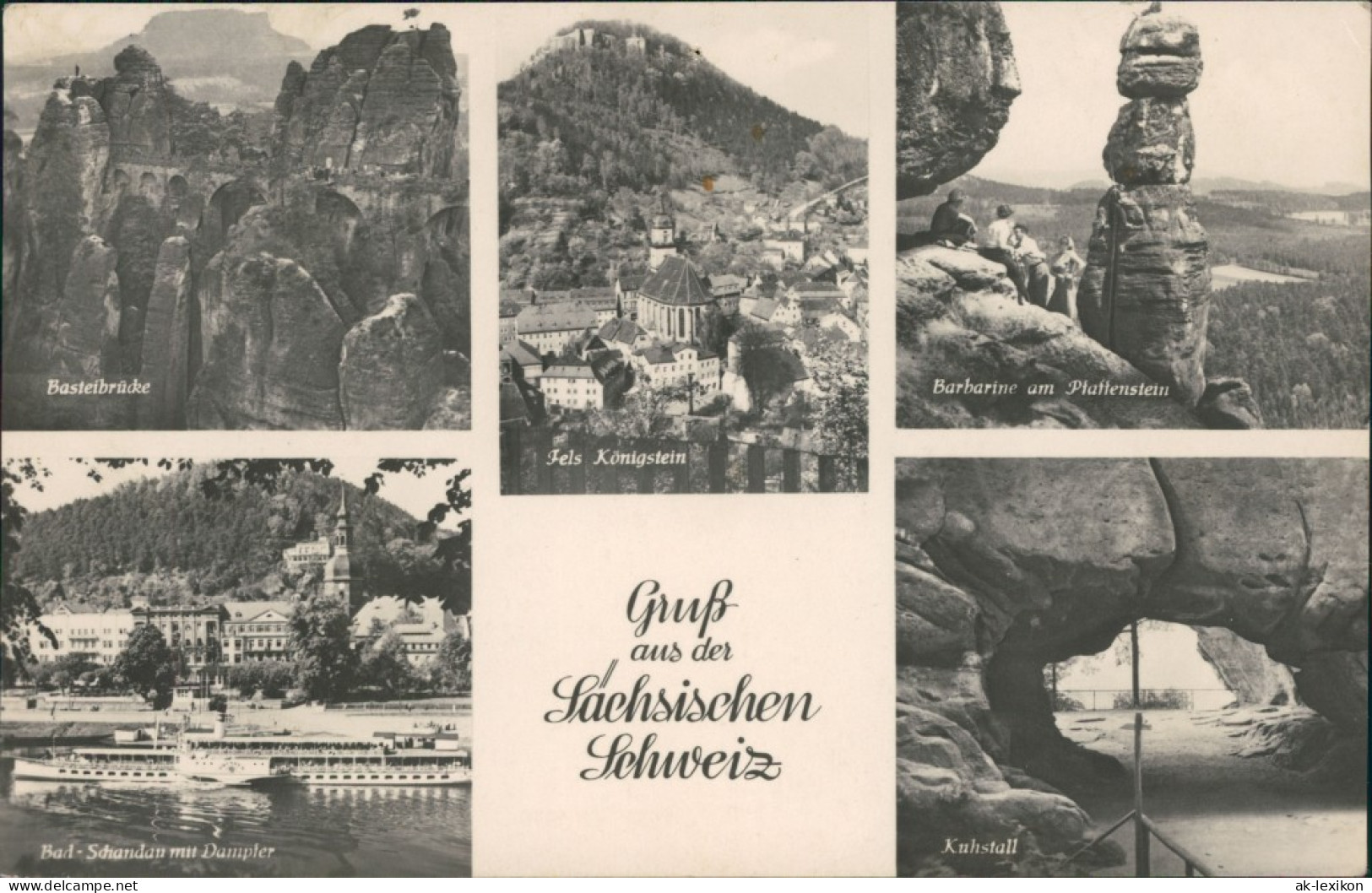 Sächsische Schweiz - Basteibrücke, Fels Königstein, Barbarine, Dampfer,  G1956 - Rathen