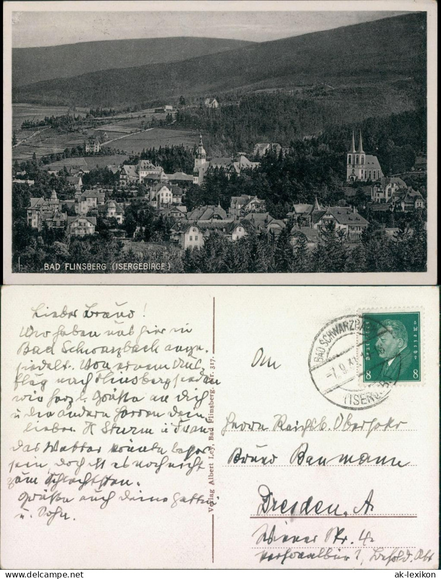 Postcard Bad Flinsberg Świeradów-Zdrój Blick Auf Die Stadt 1929  - Schlesien