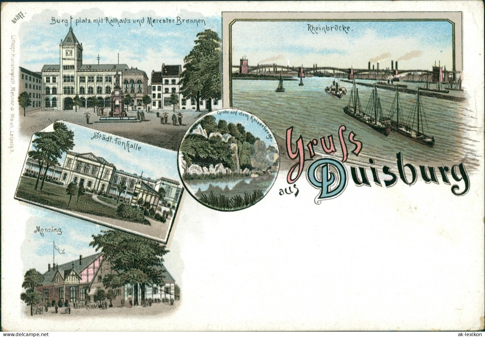 Litho AK Duisburg Litho AK: Stadt, Tonhalle, Markt, Gasthaus 1900  - Duisburg