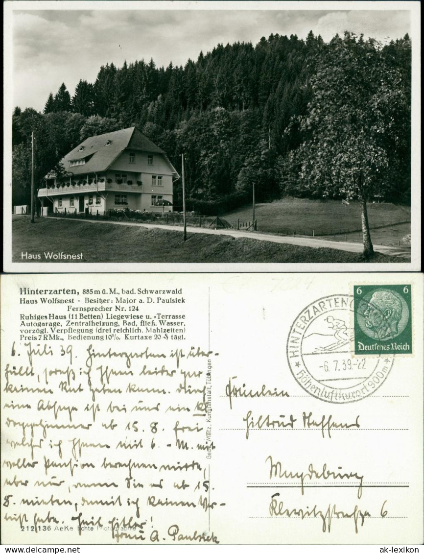 Ansichtskarte Hinterzarten Haus Wolfsnest 1939 - Hinterzarten