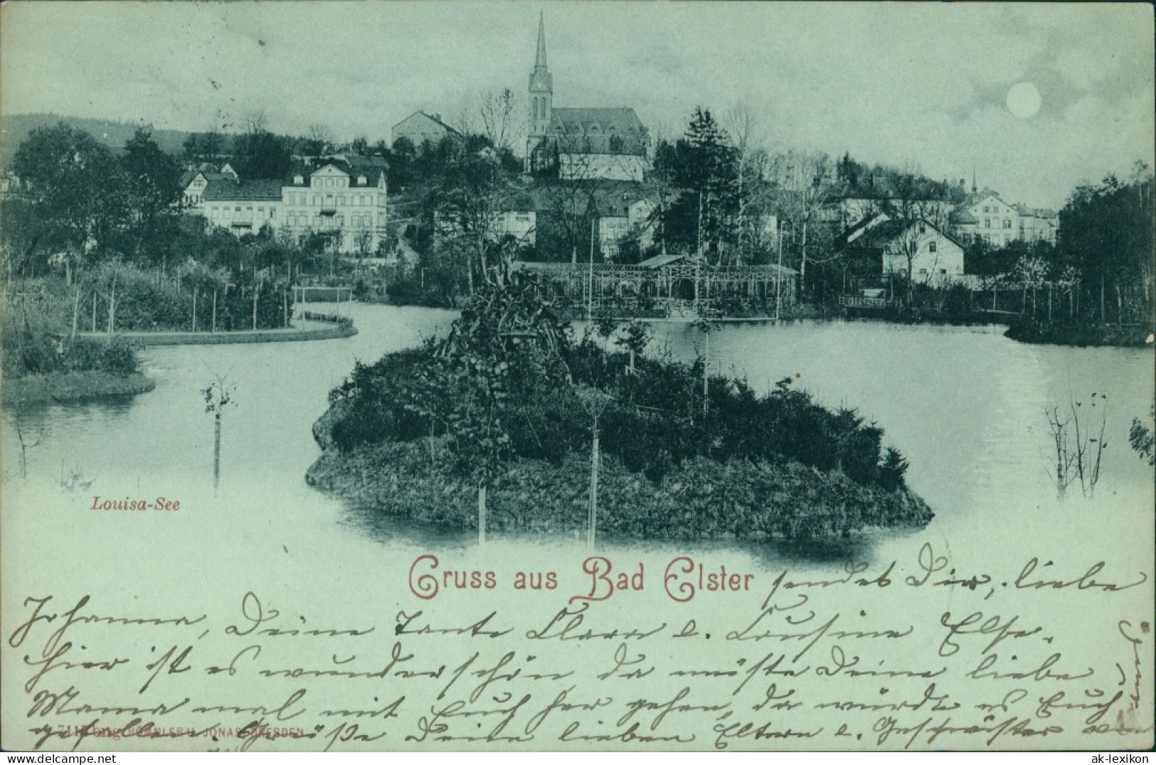 Ansichtskarte Bad Elster Luisa-See Und Kirche Bei Mondschein 1900 - Bad Elster