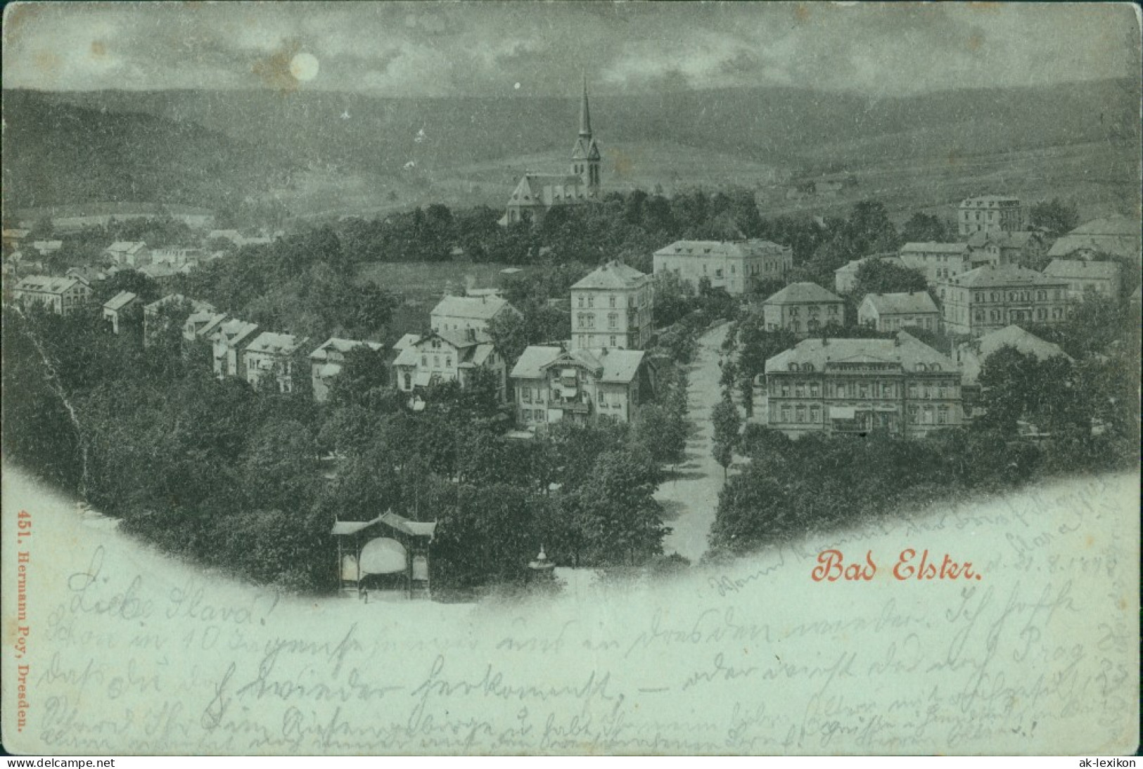 Ansichtskarte Bad Elster Straßenblick - Mondscheinlitho 1898 - Bad Elster