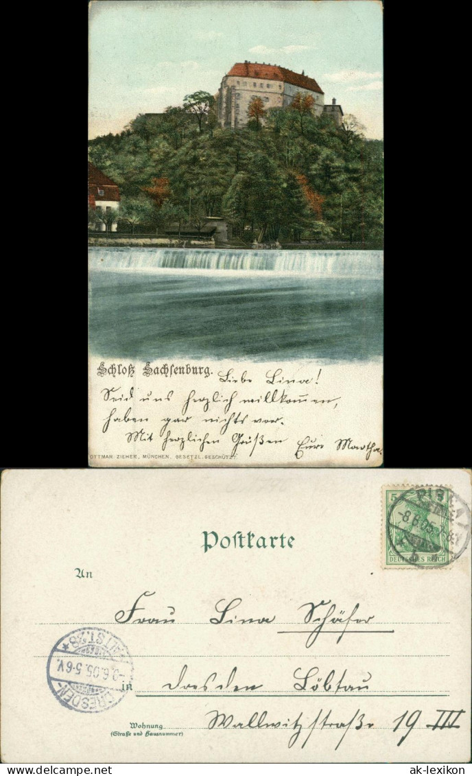 Ansichtskarte Frankenberg (Sachsen) Schloß Sachsenburg, Wehr 1905 - Frankenberg